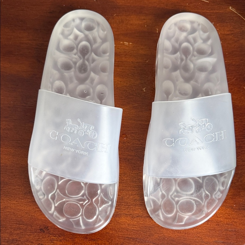 Coach C3068 Ulyssa Clear Plastic Jelly Logo Slides Women's Size 8,5